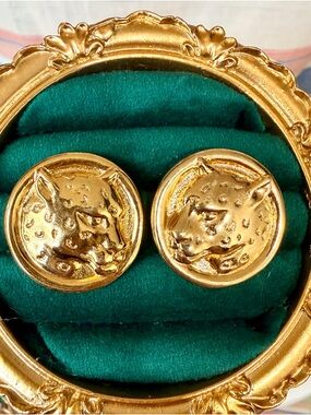 Avon Gold-Tone Leopard Medallion Earrings